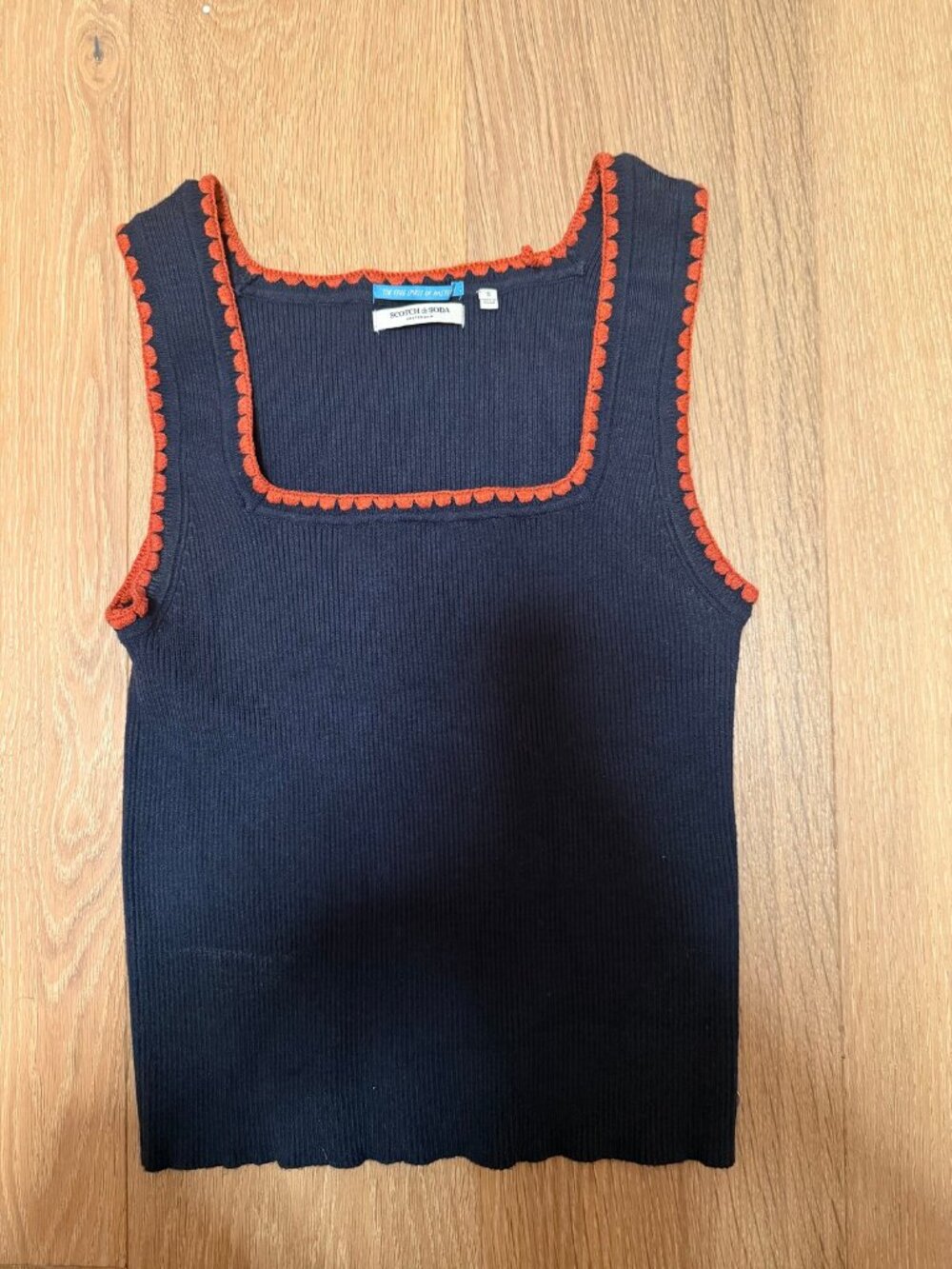 Scotch & Soda Ribbed Knit Tank Navy Crochet Trim - Size S